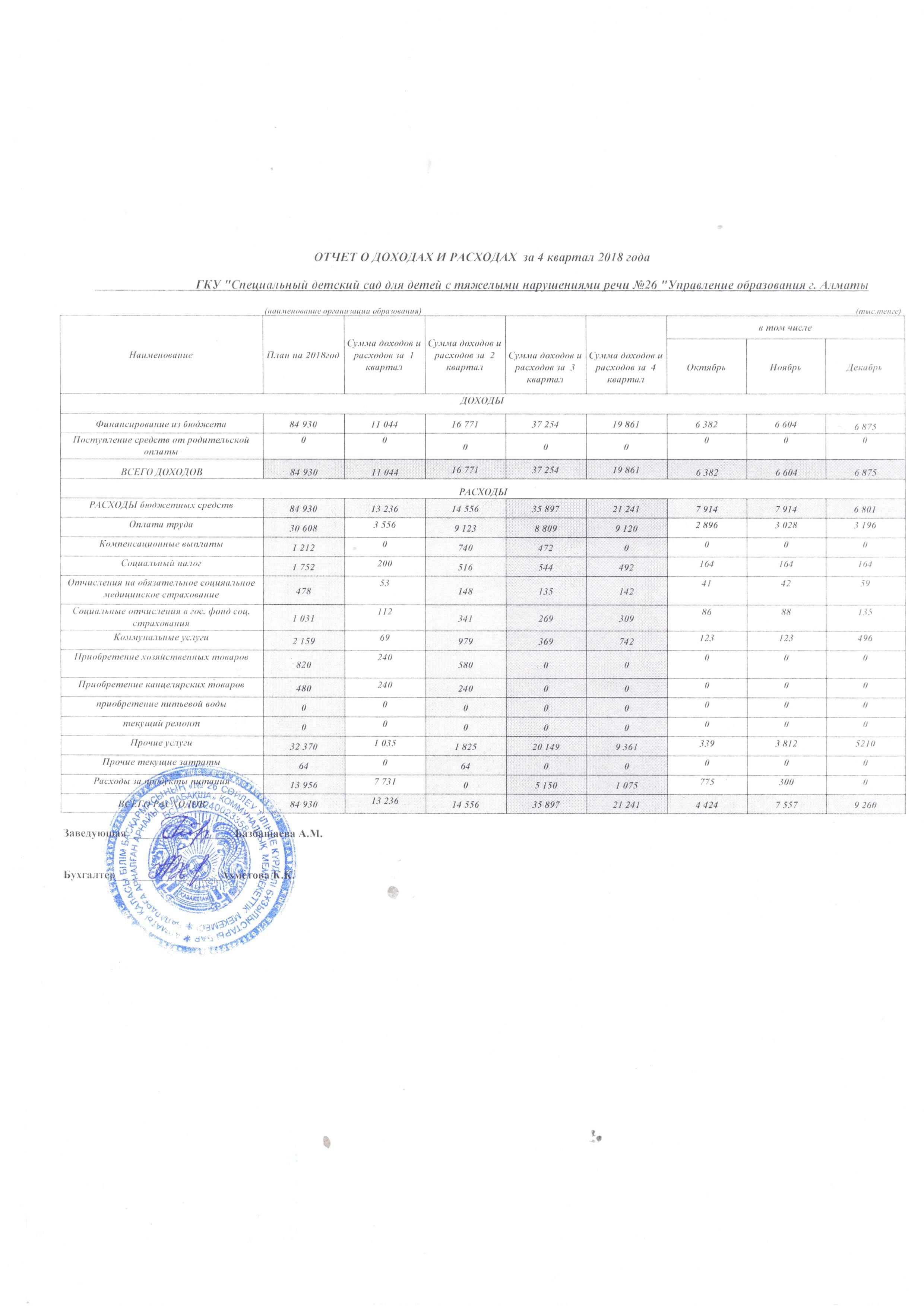 отчет о доходах и расходах